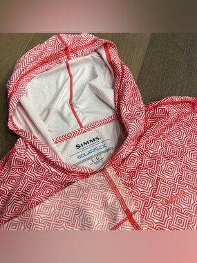 Simms SolarFlex Hoodie Women Large Orange UPF 50 Lightweight Fishing Sun Protect